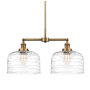Innovations Lighting Bell 2 Light 21" Wide Linear Pendant Brushed Brass / Clear Deco Swirl