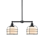 Innovations Lighting Large Bell Cage 2 Light 24" Wide Linear Chandelier / Semi-Flush Ceiling Fixture Matte Black / Matte White Cased