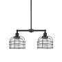 Innovations Lighting Large Bell Cage 2 Light 24" Wide Linear Chandelier / Semi-Flush Ceiling Fixture Matte Black / Clear