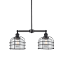 Innovations Lighting Large Bell Cage 2 Light 24" Wide Linear Chandelier / Semi-Flush Ceiling Fixture Matte Black / Seedy