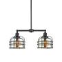Innovations Lighting Large Bell Cage 2 Light 24" Wide Linear Chandelier / Semi-Flush Ceiling Fixture Matte Black / Silver Plated Mercury