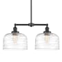 Innovations Lighting Bell 2 Light 21" Wide Linear Pendant Oil Rubbed Bronze / Clear Deco Swirl