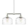Innovations Lighting Bell 2 Light 21" Wide Linear Pendant Polished Nickel / Clear Deco Swirl