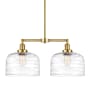 Innovations Lighting Bell 2 Light 21" Wide Linear Pendant Satin Gold / Clear Deco Swirl