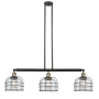 Innovations Lighting Large Bell Cage 3 Light 42" Wide Linear Chandelier Black Antique Brass / Clear