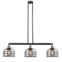 Innovations Lighting Large Bell Cage 3 Light 42" Wide Linear Chandelier Black Antique Brass / Plated Smoke