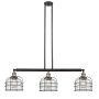 Innovations Lighting Large Bell Cage 3 Light 42" Wide Linear Chandelier Black Antique Brass / Seedy