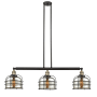 Innovations Lighting Large Bell Cage 3 Light 42" Wide Linear Chandelier Black Antique Brass / Silver Plated Mercury