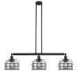 Innovations Lighting Large Bell Cage 3 Light 42" Wide Linear Chandelier Matte Black / Plated Smoke