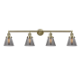 Innovations Lighting Cone 4 Light 43" Wide Vanity Light Antique Brass / Plated Smoke