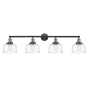 Innovations Lighting Bell 4 Light 44" Wide Vanity Light Black Antique Brass / Clear Deco Swirl