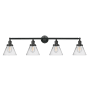 Innovations Lighting Cone 4 Light 44" Wide Vanity Light Matte Black / Clear