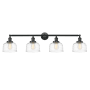 Innovations Lighting Bell 4 Light 44" Wide Vanity Light Matte Black / Clear Deco Swirl