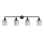 Innovations Lighting Small Bell Cage 4 Light 43" Wide Bathroom Vanity Light Matte Black / Clear