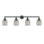 Innovations Lighting Small Bell Cage 4 Light 43" Wide Bathroom Vanity Light Matte Black / Silver Plated Mercury