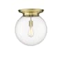 Innovations Lighting Beacon 14" Wide Flush Mount Globe Ceiling Fixture Antique Brass / Clear