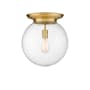Innovations Lighting Beacon 14" Wide Flush Mount Globe Ceiling Fixture Brushed Brass / Seedy