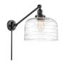 Innovations Lighting Bell 13" Tall Hardwired or Plug-In Wall SconceConverts to Semi-Flush Matte Black / Clear Deco Swirl