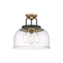 Innovations Lighting Kahana 3 Light 15" Wide Semi-flush Ceiling Fixture Black Brushed Brass / Clear