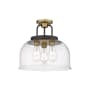 Innovations Lighting Kahana 3 Light 15" Wide Semi-flush Ceiling Fixture Black Brushed Brass / Seedy