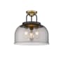 Innovations Lighting Kahana 3 Light 15" Wide Semi-flush Ceiling Fixture Black Brushed Brass / Plated Smoke