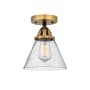 Innovations Lighting Cone 8" Wide Semi-Flush Ceiling Fixture with Cone Shade Black Antique Brass / Seedy