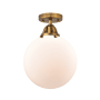 Innovations Lighting Beacon 10" Wide Semi-Flush Globe Ceiling Fixture Brushed Brass / Matte White