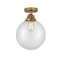 Innovations Lighting Beacon 12" Wide Semi-Flush Globe Ceiling Fixture Brushed Brass / Clear