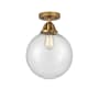 Innovations Lighting Beacon 10" Wide Semi-Flush Globe Ceiling Fixture Brushed Brass / Seedy