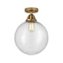 Innovations Lighting Beacon 12" Wide Semi-Flush Globe Ceiling Fixture Brushed Brass / Seedy