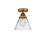 Innovations Lighting Cone 8" Wide Semi-Flush Ceiling Fixture with Cone Shade Brushed Brass / Clear