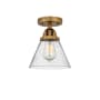 Innovations Lighting Cone 8" Wide Semi-Flush Ceiling Fixture with Cone Shade Brushed Brass / Seedy