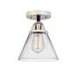 Innovations Lighting Cone 8" Wide Semi-Flush Ceiling Fixture with Cone Shade Black Polished Nickel / Clear