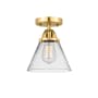 Innovations Lighting Cone 8" Wide Semi-Flush Ceiling Fixture with Cone Shade Satin Gold / Clear