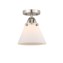 Innovations Lighting Cone 8" Wide Semi-Flush Ceiling Fixture with Cone Shade Brushed Satin Nickel / Matte White
