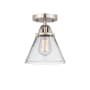 Innovations Lighting Cone 8" Wide Semi-Flush Ceiling Fixture with Cone Shade Brushed Satin Nickel / Clear