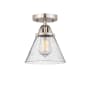 Innovations Lighting Cone 8" Wide Semi-Flush Ceiling Fixture with Cone Shade Brushed Satin Nickel / Seedy