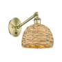 Innovations Lighting Woven Rattan 12" Tall Wall Sconce with Shade Antique Brass / Natural