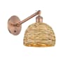 Innovations Lighting Woven Rattan 12" Tall Wall Sconce with Shade Antique Copper / Natural