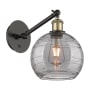 Innovations Lighting Athens Deco Swirl 10" Tall Swing Arm Wall Sconce Black Antique Brass / Light Smoke Deco Swirl