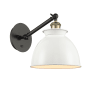 Innovations Lighting Adirondack 13" Tall Wall Sconce with Shade Black Antique Brass / Glossy White