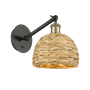 Innovations Lighting Woven Rattan 12" Tall Wall Sconce with Shade Black Antique Brass / Natural