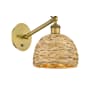 Innovations Lighting Woven Rattan 12" Tall Wall Sconce with Shade Brushed Brass / Natural