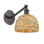 Innovations Lighting Woven Rattan 12" Tall Wall Sconce with Shade Oil Rubbed Bronze / Natural