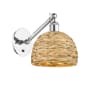 Innovations Lighting Woven Rattan 12" Tall Wall Sconce with Shade Polished Chrome / Natural