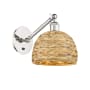 Innovations Lighting Woven Rattan 12" Tall Wall Sconce with Shade Polished Nickel / Natural