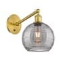 Innovations Lighting Athens Deco Swirl 10" Tall Swing Arm Wall Sconce Satin Gold / Light Smoke Deco Swirl