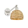 Innovations Lighting Woven Rattan 12" Tall Wall Sconce with Shade Satin Nickel / Natural