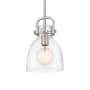 Innovations Lighting Newton Bell 8" Wide Suspension Mini Pendant Satin Nickel / Clear