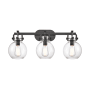 Innovations Lighting Newton Sphere 3 Light 27" Wide Vanity Light Matte Black / Clear